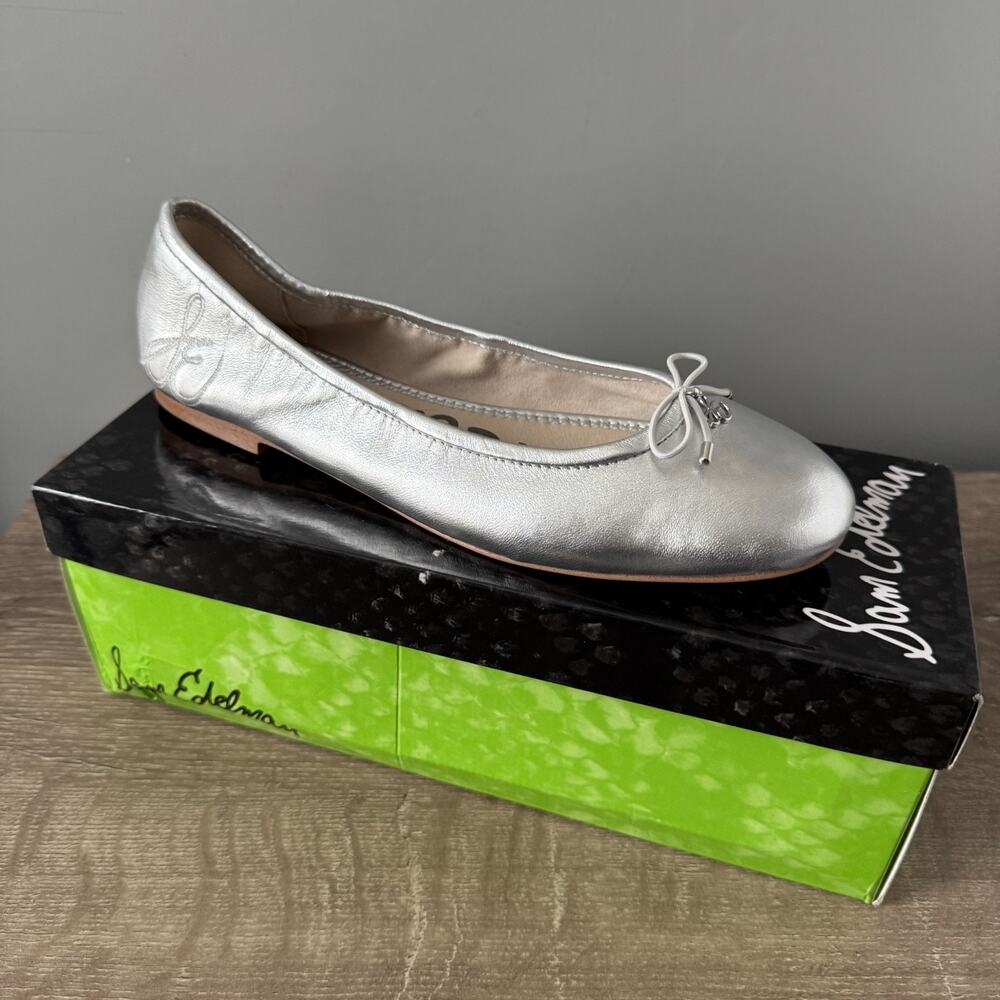 SAM EDELMAN Felicia Ballet Flat Womens Size 9 Wide Silver Metallic Leather